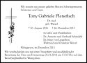 Tony Wetzel Plenefisch - Death Notice